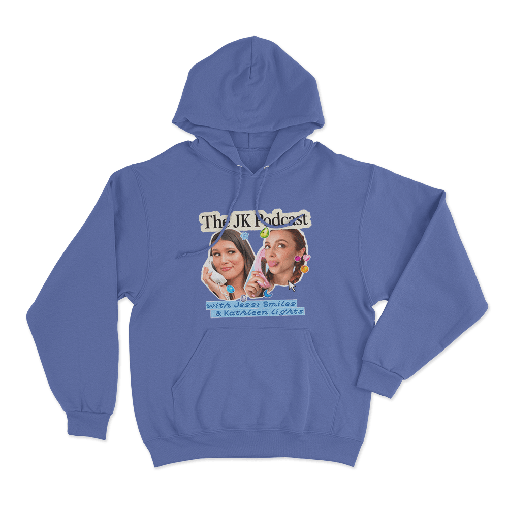 The JK Podcast Retro Phone Collage Unisex Hoodie Blue The JK Podcast Retro Phone Collage Unisex Hoodie Blue