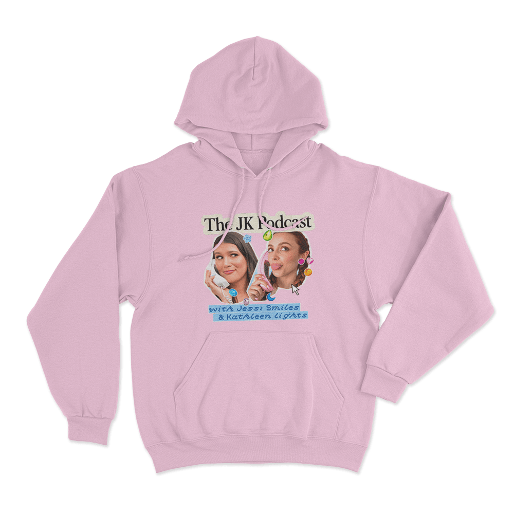 The JK Podcast Retro Phone Collage Unisex Hoodie Pink The JK Podcast Retro Phone Collage Unisex Hoodie Pink
