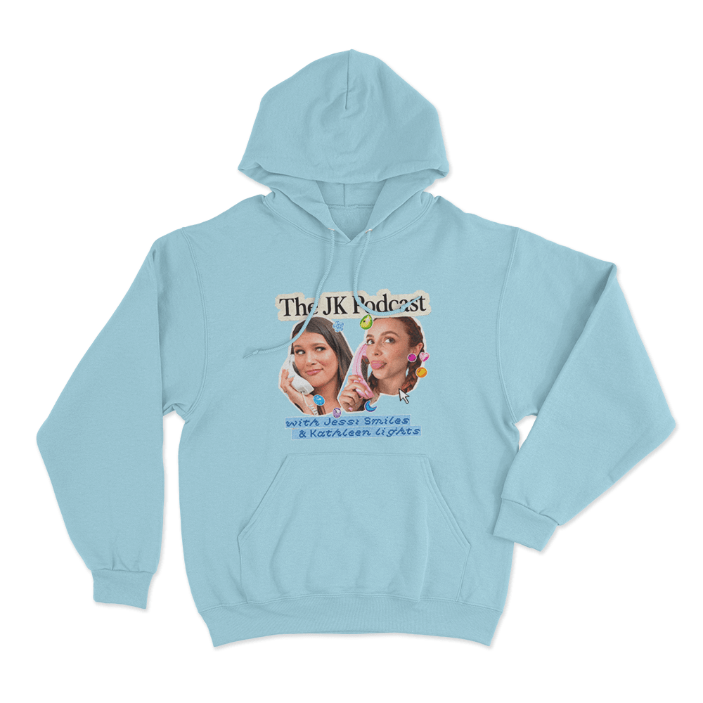 The JK Podcast Retro Phone Collage Unisex Hoodie Sky Blue The JK Podcast Retro Phone Collage Unisex Hoodie Sky Blue