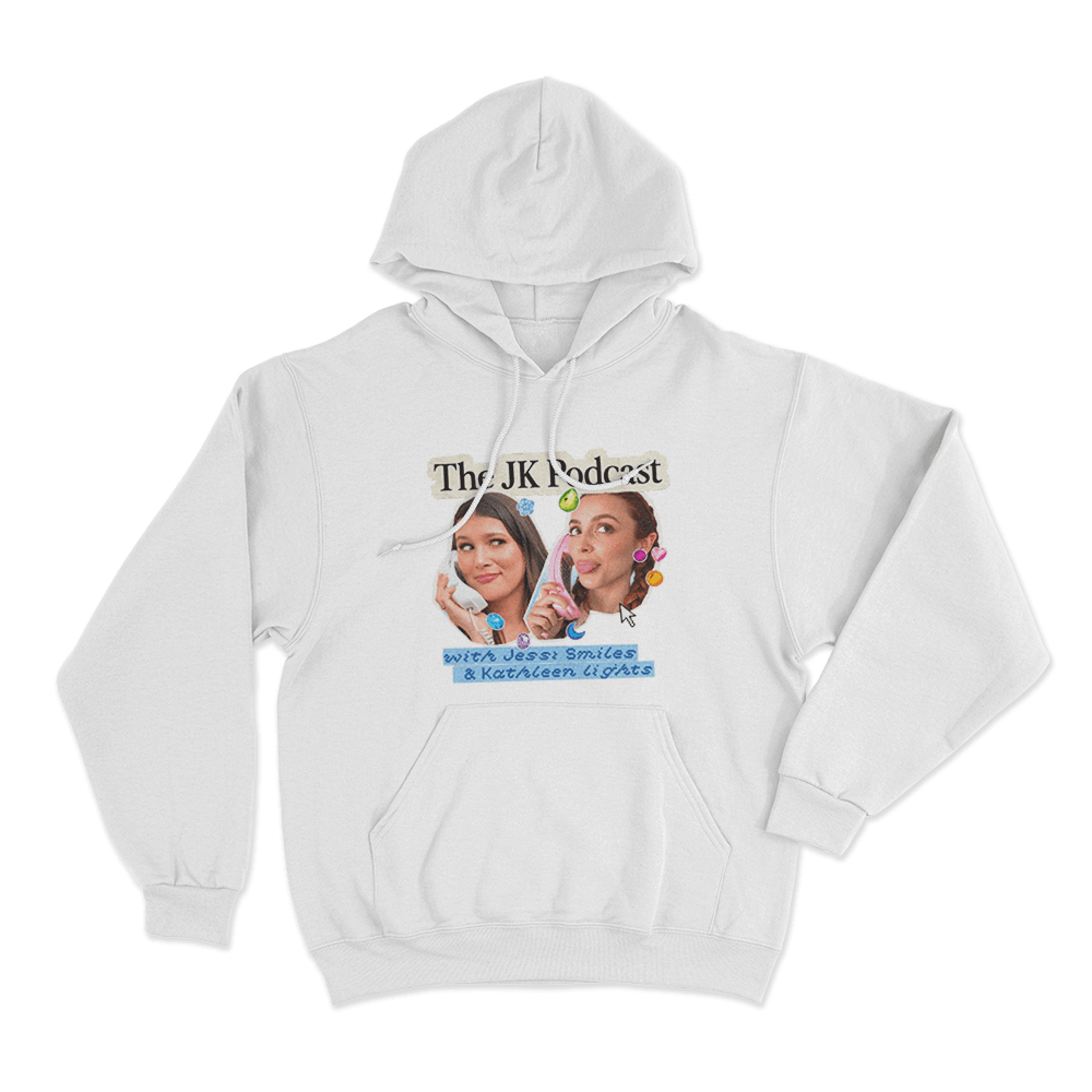 The JK Podcast Retro Phone Collage Unisex Hoodie White The JK Podcast Retro Phone Collage Unisex Hoodie White